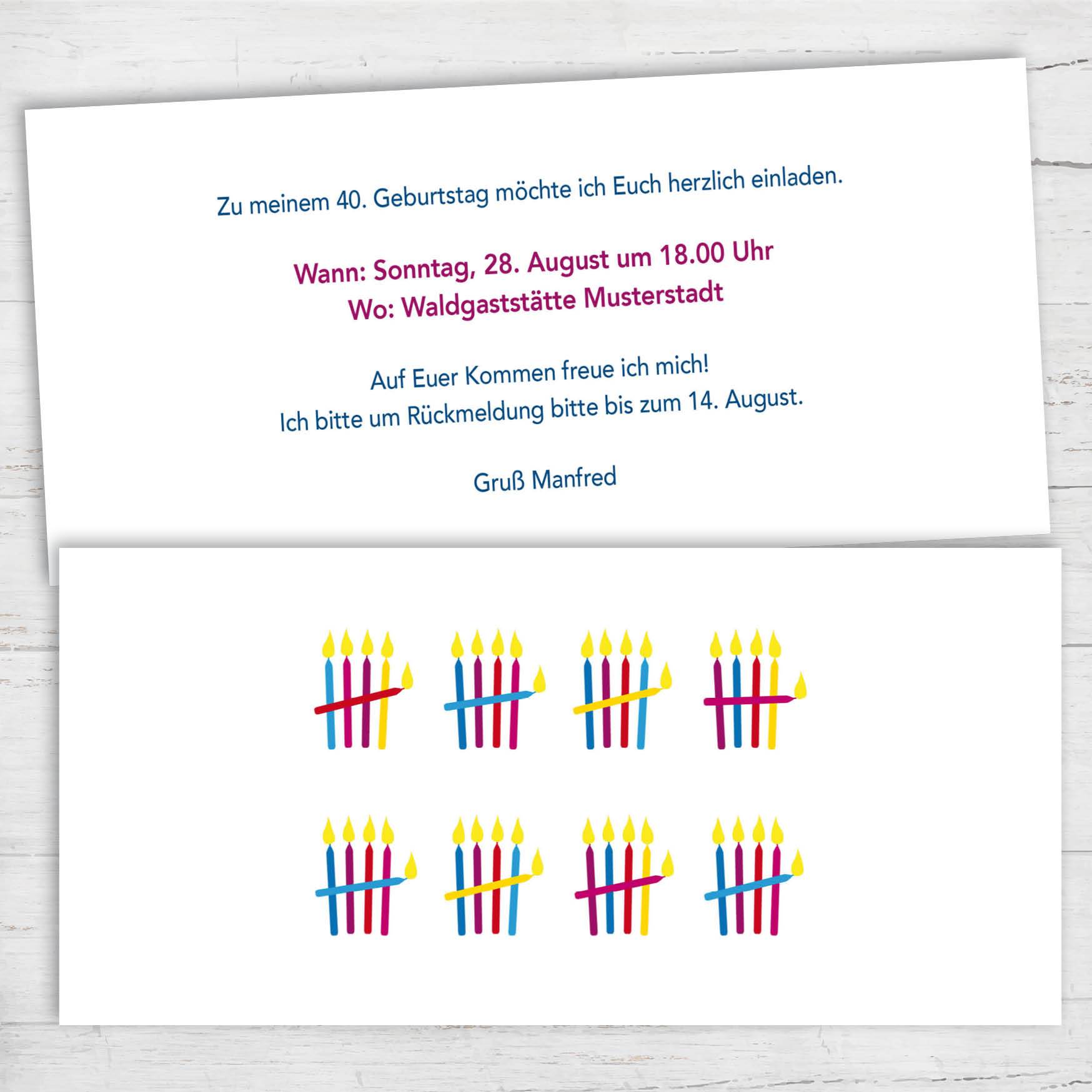 Einladung zum 40. Geburtstag: Kerzen Strichliste - Individuelle Einladung